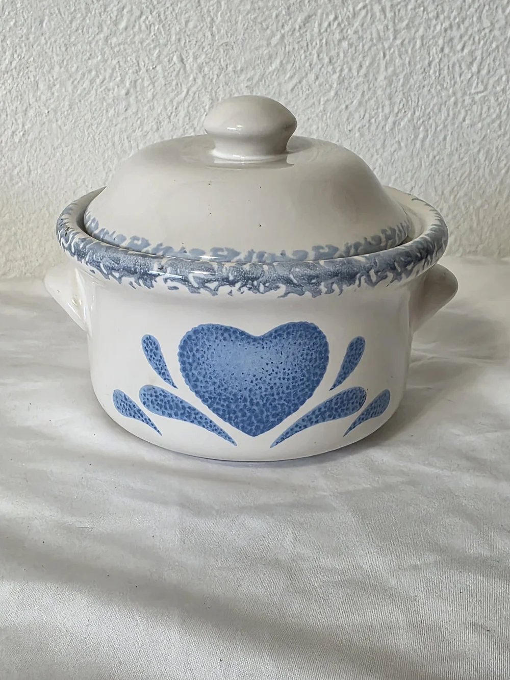 Blue Heart Ceramic Lidded Casserole - White and Blue